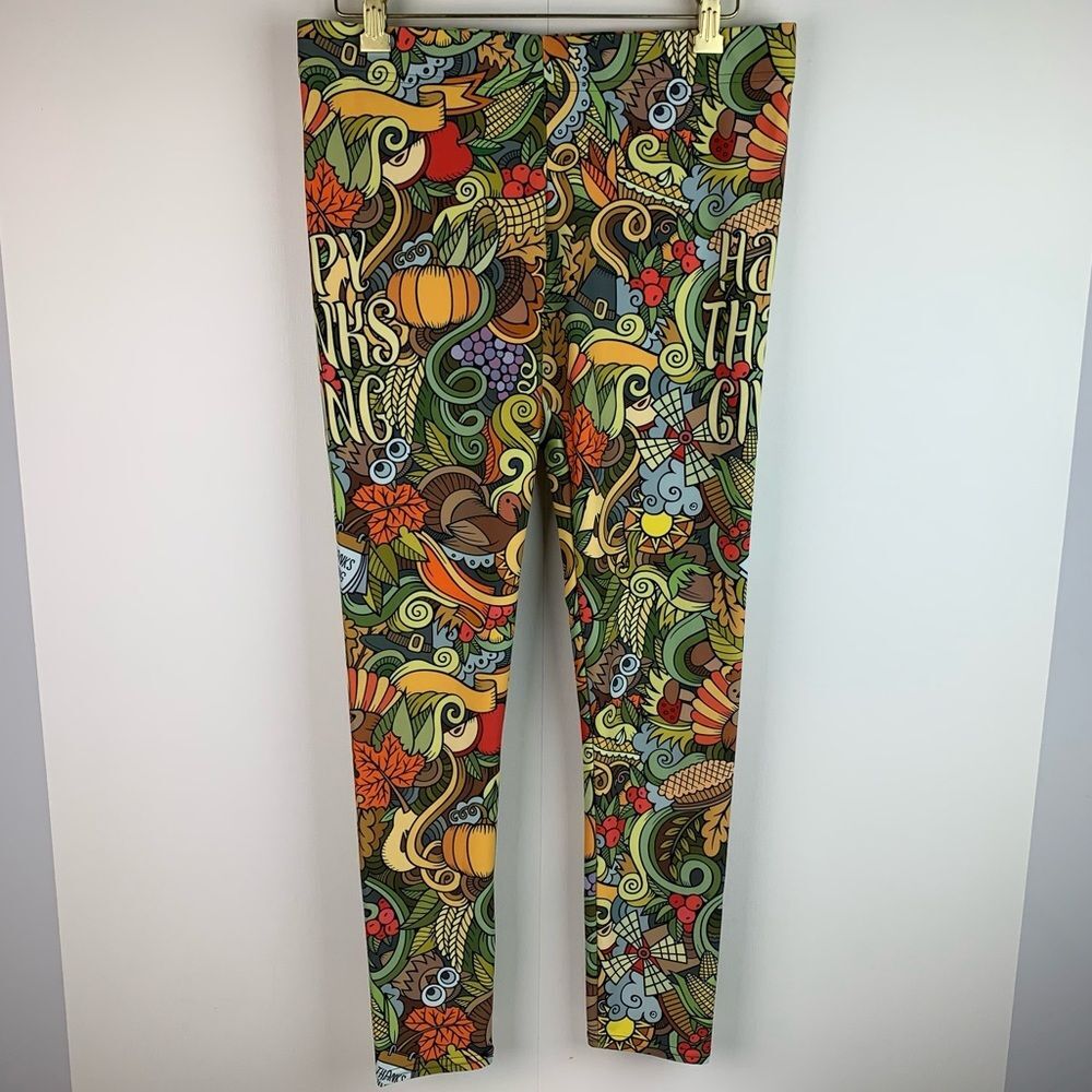 Fiercepulse women’s Happy Thanksgiving Yoga leggings pants size Large Pumpkin